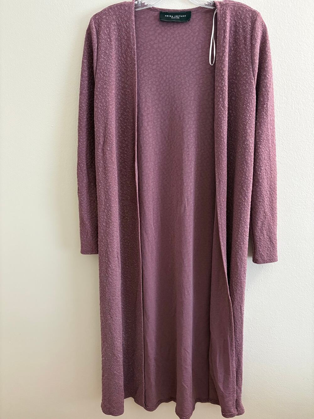 AKIRA Chicago Black Label Metallic Shimmer Duster Cardigan Plum Mauve Purple